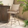 Industrial Outdoor Patio Plumber'S Iron Frame Swivel Barstool With Cushions, Height Adjustable, Brass - Antique Brass - Image 5