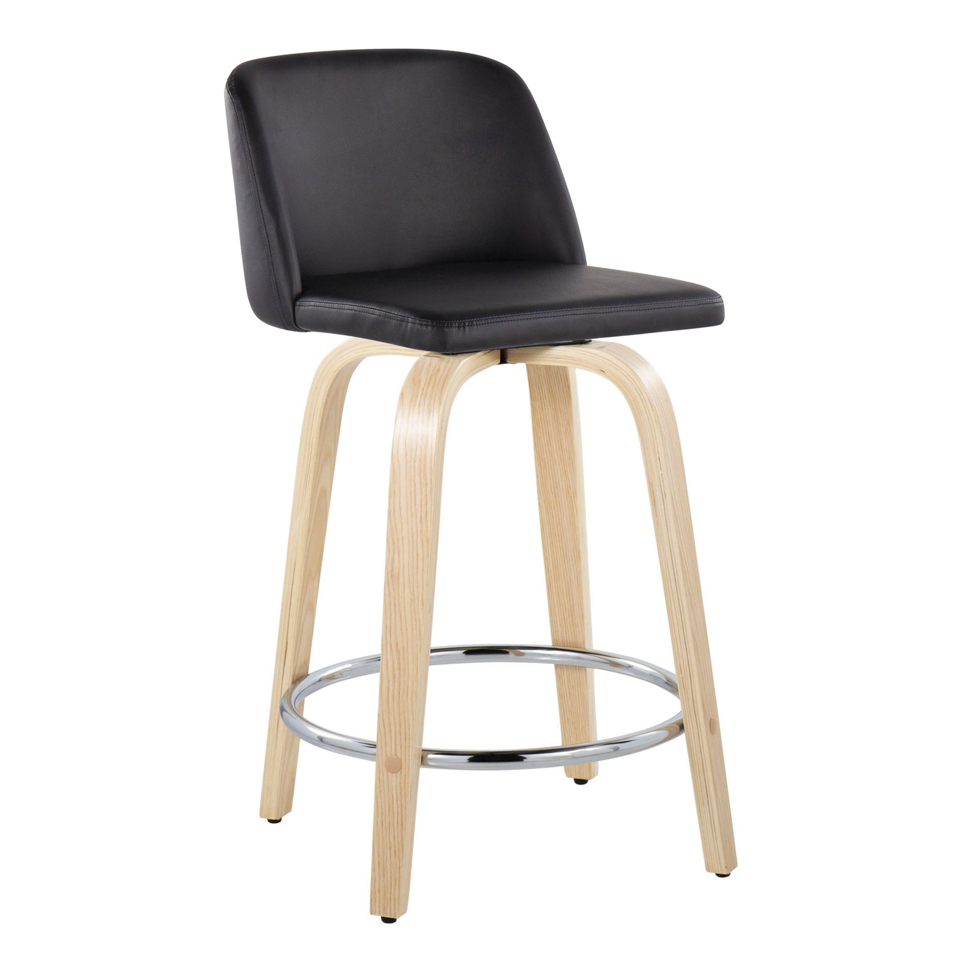 Toriano - Contemporary Fixed Height Counter Stool With Swivel With Round Footrest (Set of 2) - Natural / Black - Image 2
