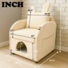 Bunny Ear Pet Friendly Armchair With Hidden Pet House With Storage Pocket For Bedroom & Living Room - Beige - Image 3
