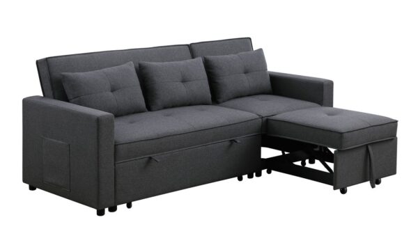 Zoey - Linen Convertible Sleeper Sofa With Side Pocket - Dark Gray