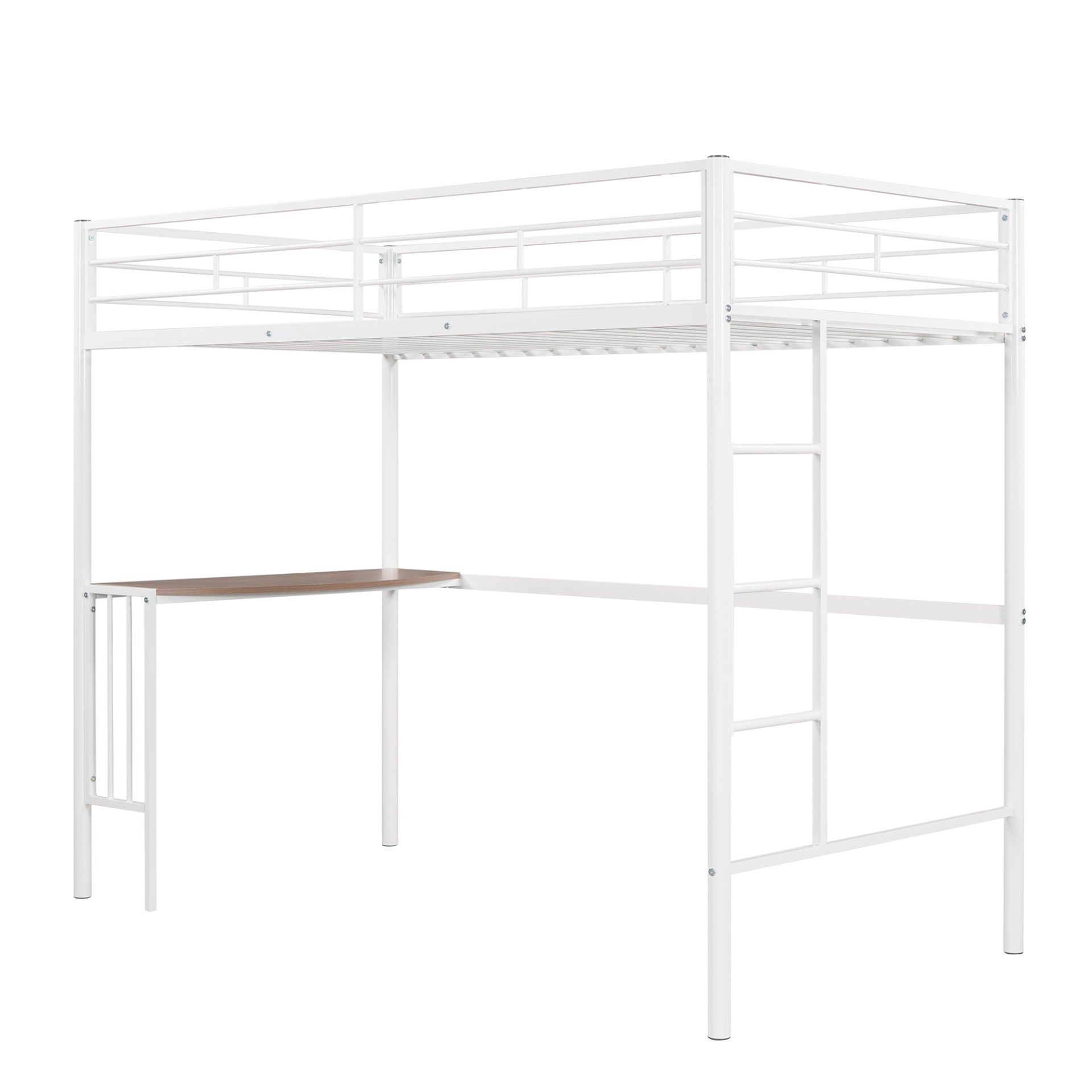 Twin Over Full Metal Bunk Bed With Desk, Ladder And Quality Slats For Bedroom - Metallic White - Image 12