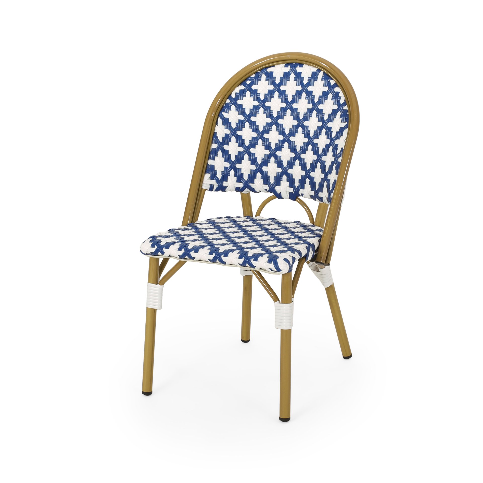 Elegant French Bistro Chair Set With Durable Aluminum Frame And Polyethylene Rattan - White / Navy - Image 6