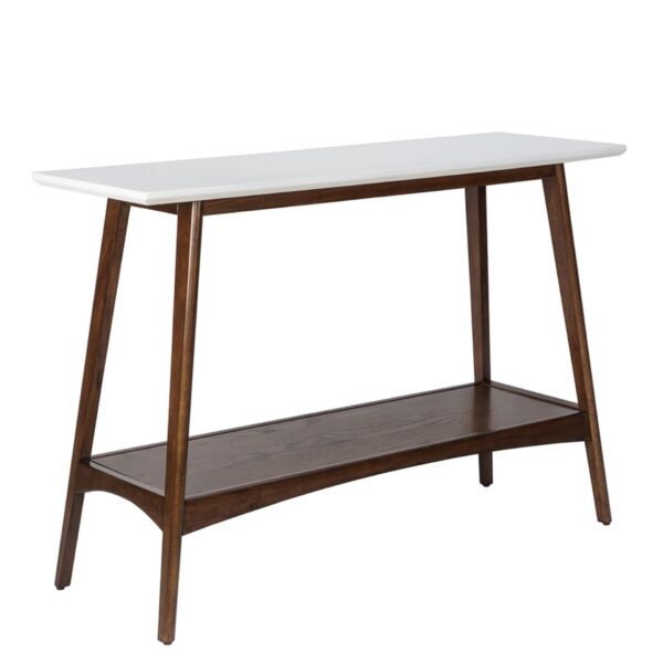 Console Table With Lower Shelf - Off White / Pecan Wood