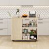 Kitchen Island Cart, Rolling Serving Utility Trolley Cart Modern Kitchen Island With Storage Drawer Wine Rack Lockable Casters, Kitchen Cart For Kitchen, Dining Room, Bar Living Room - Natural - Image 2