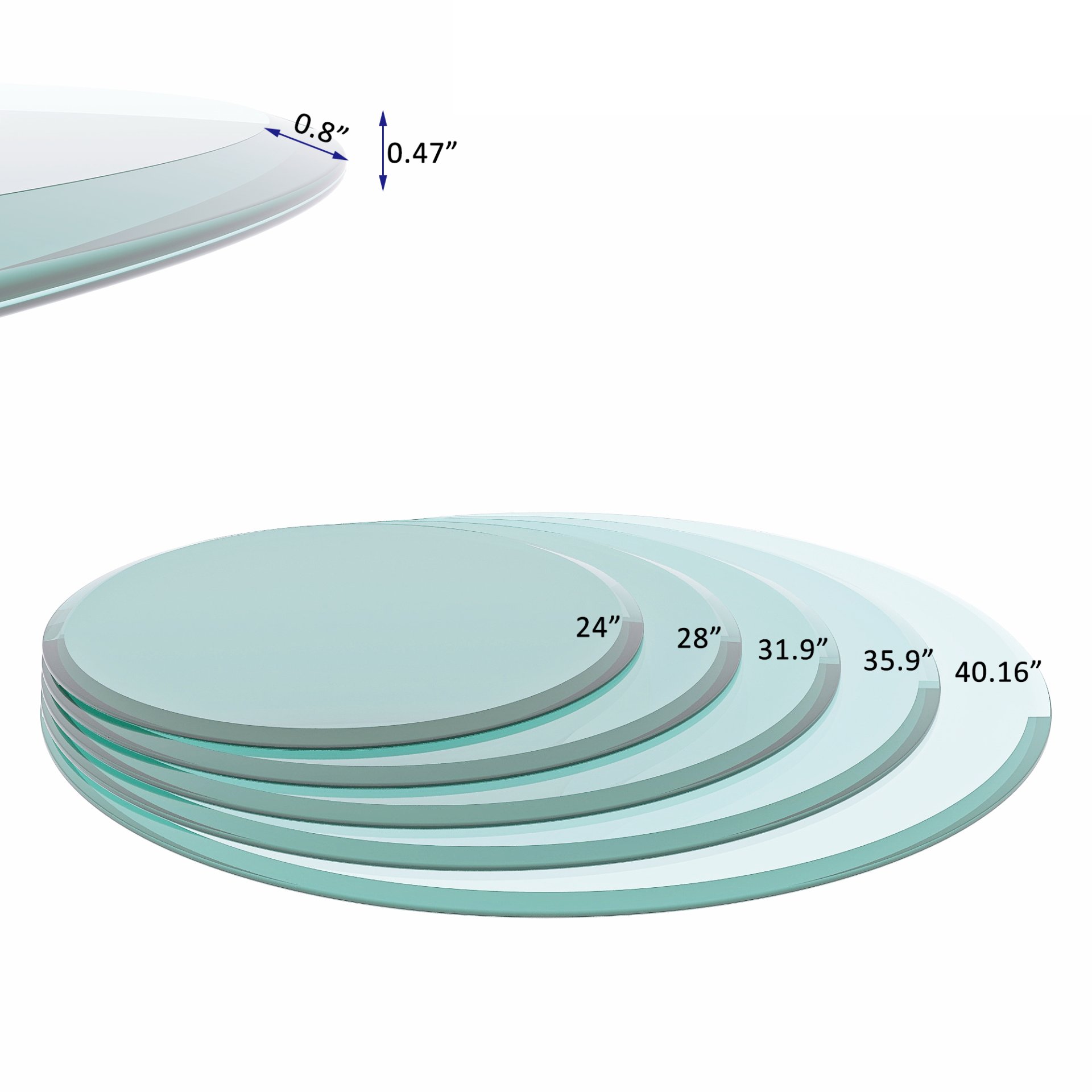 24" Round Tempered Glass Table Top Clear Glass 1 / 2" Thick Beveled Polished Edge - Transparent - Image 4