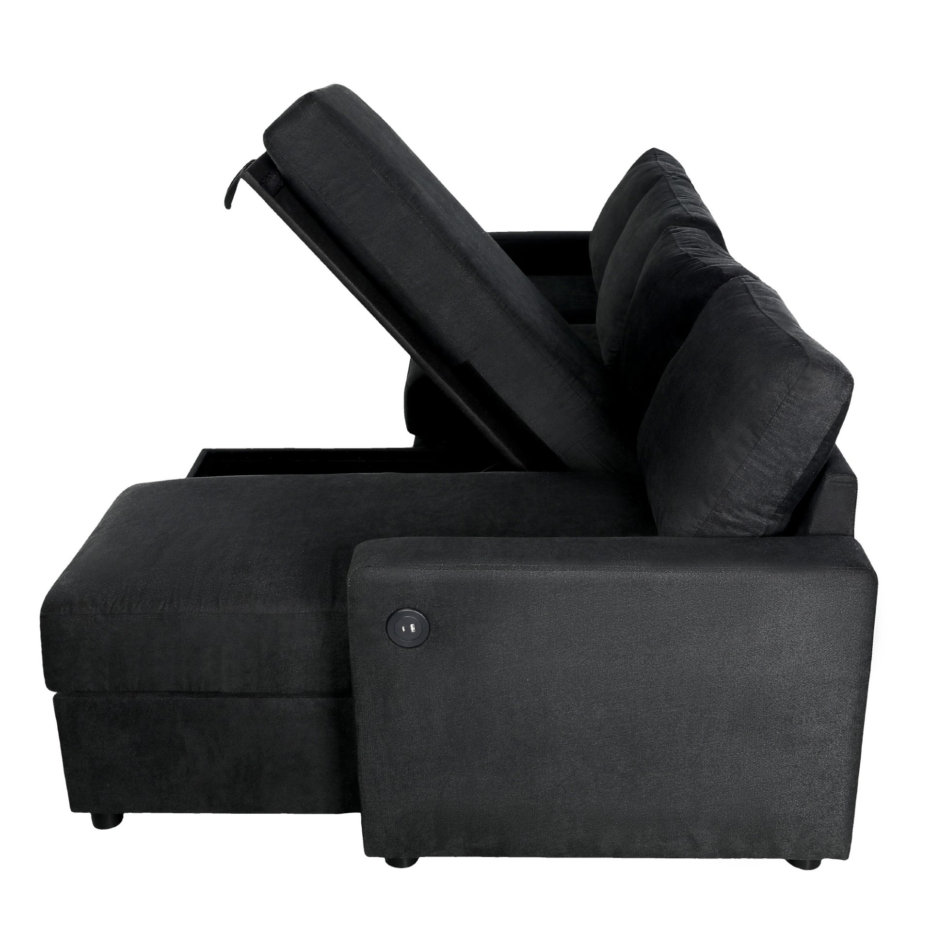 Convertible U Shaped Sectional Sofa With Storage Chaise Lounges And USB Ports - Black - Image 24