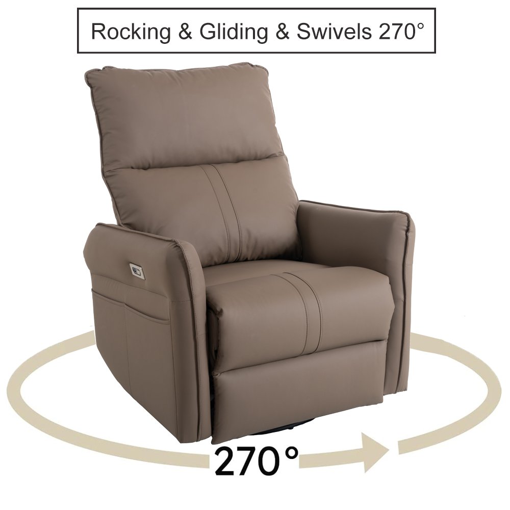 29.92" 270 Power Swivel Rocker Recliner Chair, Electric Glider Reclining Sofa With USB Ports, Power Swivel Glider, Rocking Chair Nursery Recliners For Living Room Bedroom - Brown - Image 3