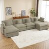 Modern Sofa Modular Sofa Couch Upholstered Corduroy L - Shape Sectional Sofa, Side Storage Pockets For Living Room - Brown - Image 12
