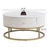 Modern Round Coffee Table With Drawers, Faux Marble, Metal Frame - Off White - Image 4