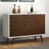 Mid-Century Modern White Dresser 6 Drawer - Dark Brown / White - Image 9