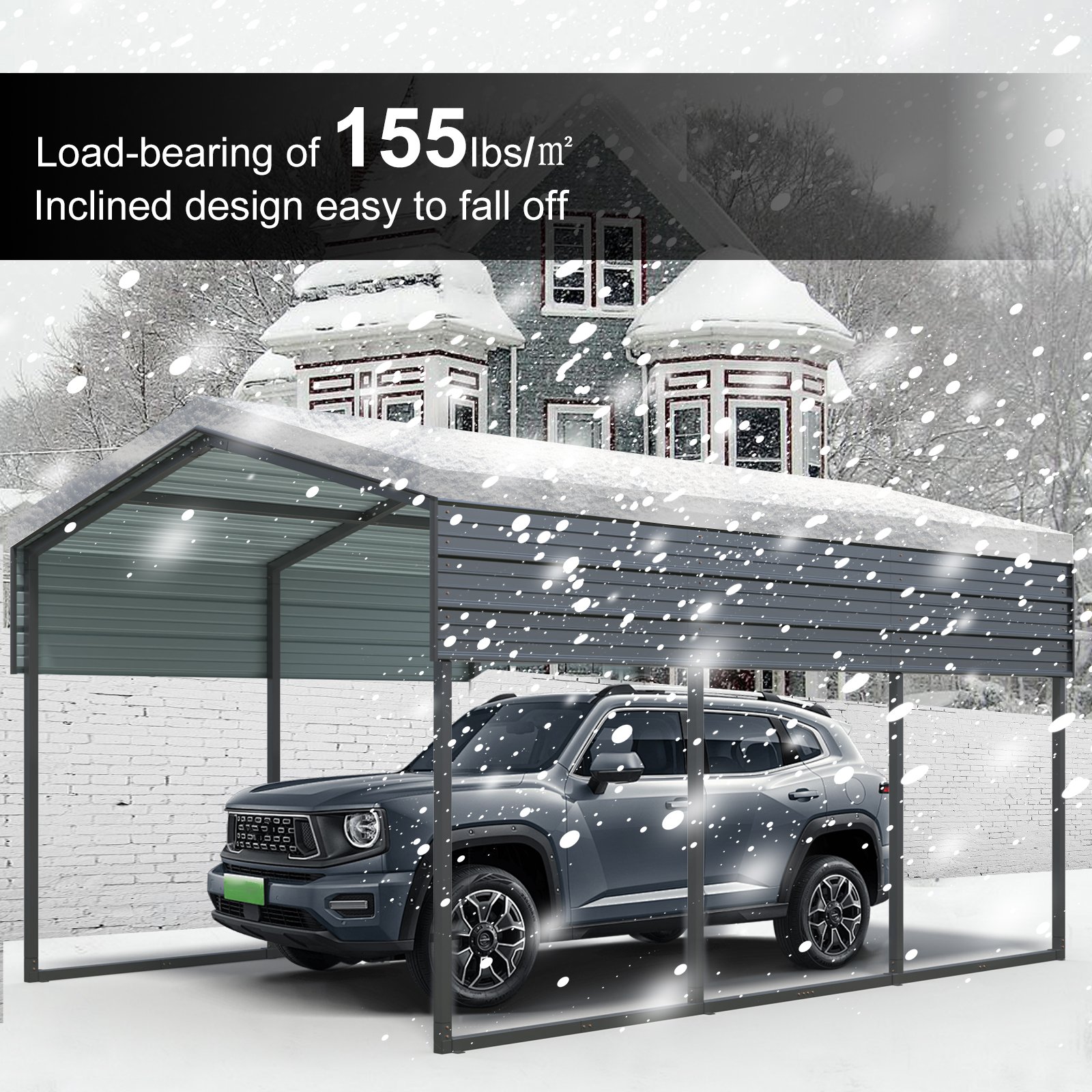 10 X 15 Ft Carport, Outdoor Carport, Heavy Duty Carport Canopy With Galvanized Steel Roof And Frame, Metal Carport Large Garage For Driveway Car, Truck - Charcoal - Image 5