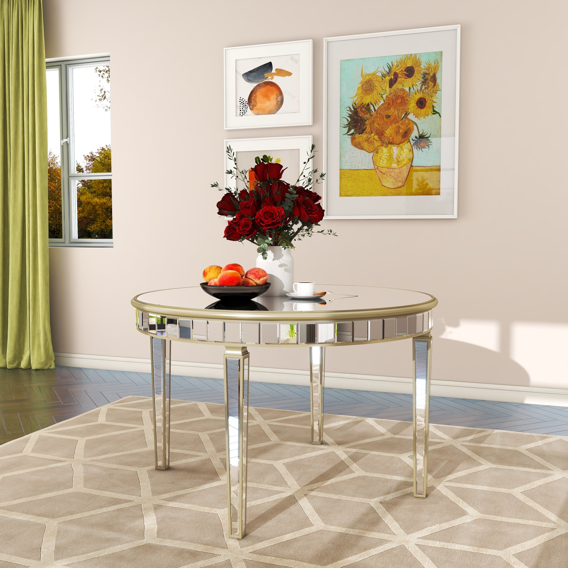 Round Glass Dining Table With Mirror Top - Silver - Image 6