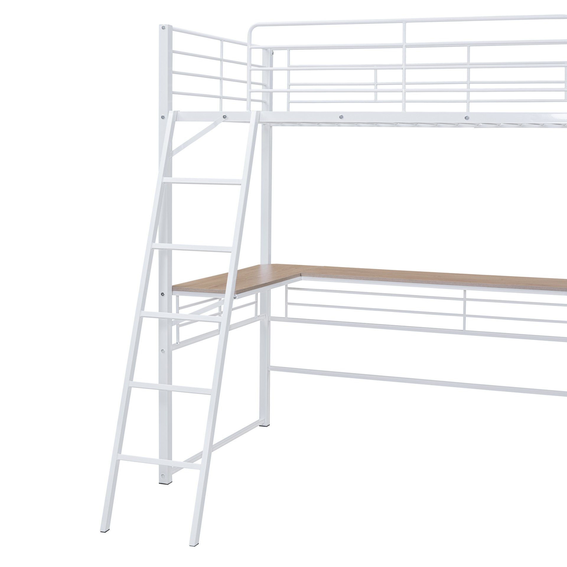 Twin Size Loft Bed With 3 Layers Of Shelves And L-Shaped Desk - White - Image 12