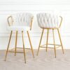 Modern Design High Stool With Gold Plated Legs Linen Bar Chair For Kitchen Dining And Cafe (Set of 2) - White - Image 4