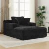 Modern Corduroy Chaise Lounge Sofa Bed With Removable Pillows, Upholstered Sleeper Sofa - Black - Image 7