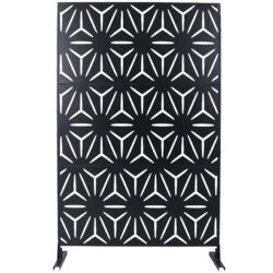 Outdoor & Indoor Privacy Screen, Metal Privacy Screen, Freestanding Decorative Privacy Screen For Deck Balcony Patio - Black