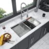 Double Bowl Undermount Kitchen Sink 60 / 40 Split - Brushed Nickel - Image 2