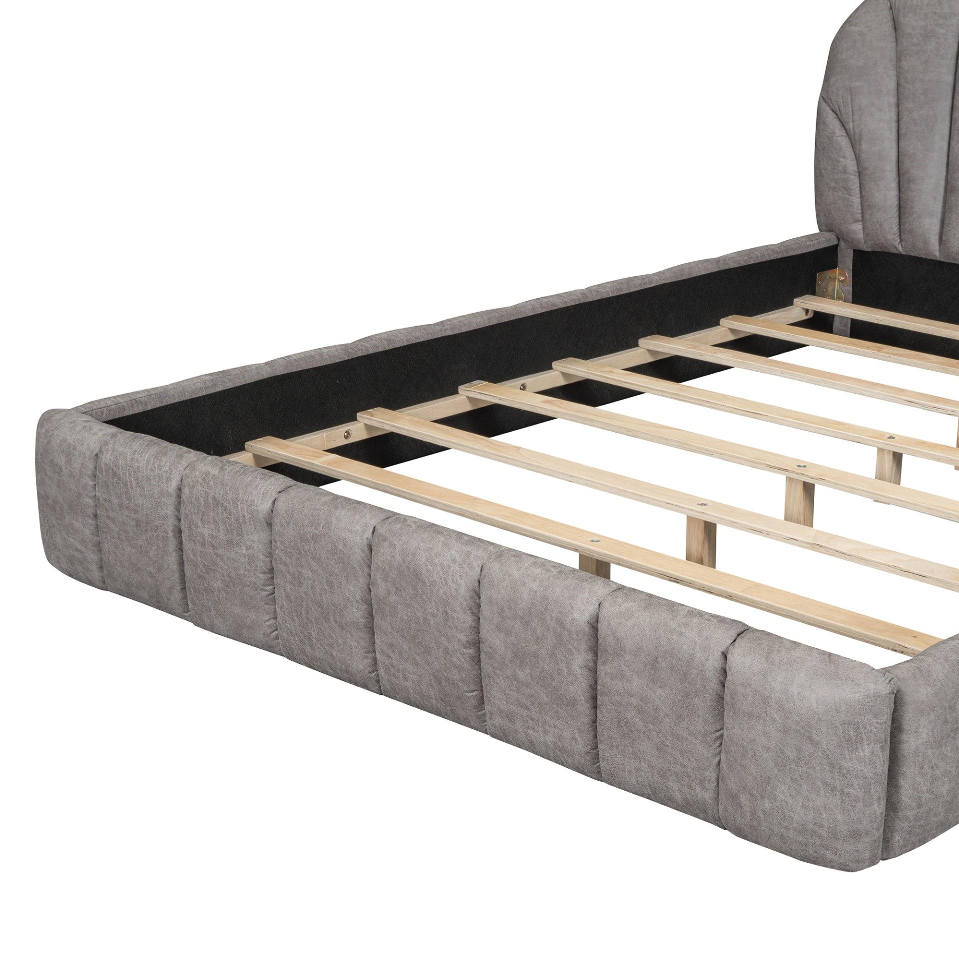 Queen Size Upholstered Platform Bed, Polyester - Gray - Image 13