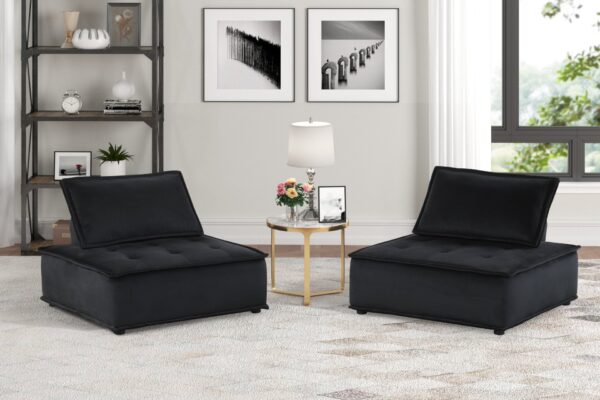 Anna - Velvet Armless Lounge Chair (Set of 2) - Black