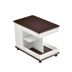Adjustable End Table With Wheels, Modern Multifunctional Sofa Side Table With Lift Top, 360°Rotating Top And Storage Space For Living Room, Small Space - Brown / White