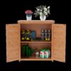 Rustic Cedar Potting Bench With Storage Cabinet And Metal Table Top For Outdoor Patio - Light Brown - Image 11