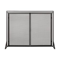 Samantha - Iron Fireplace Screen Modern Design With Easy Access Doors - Black