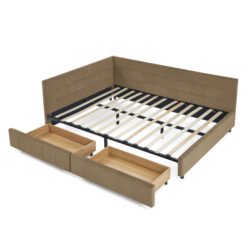 Mid Century Velvet Upholstered Tufted Queen Size Storage Bed Frame With Backrest And Armrests - Brown