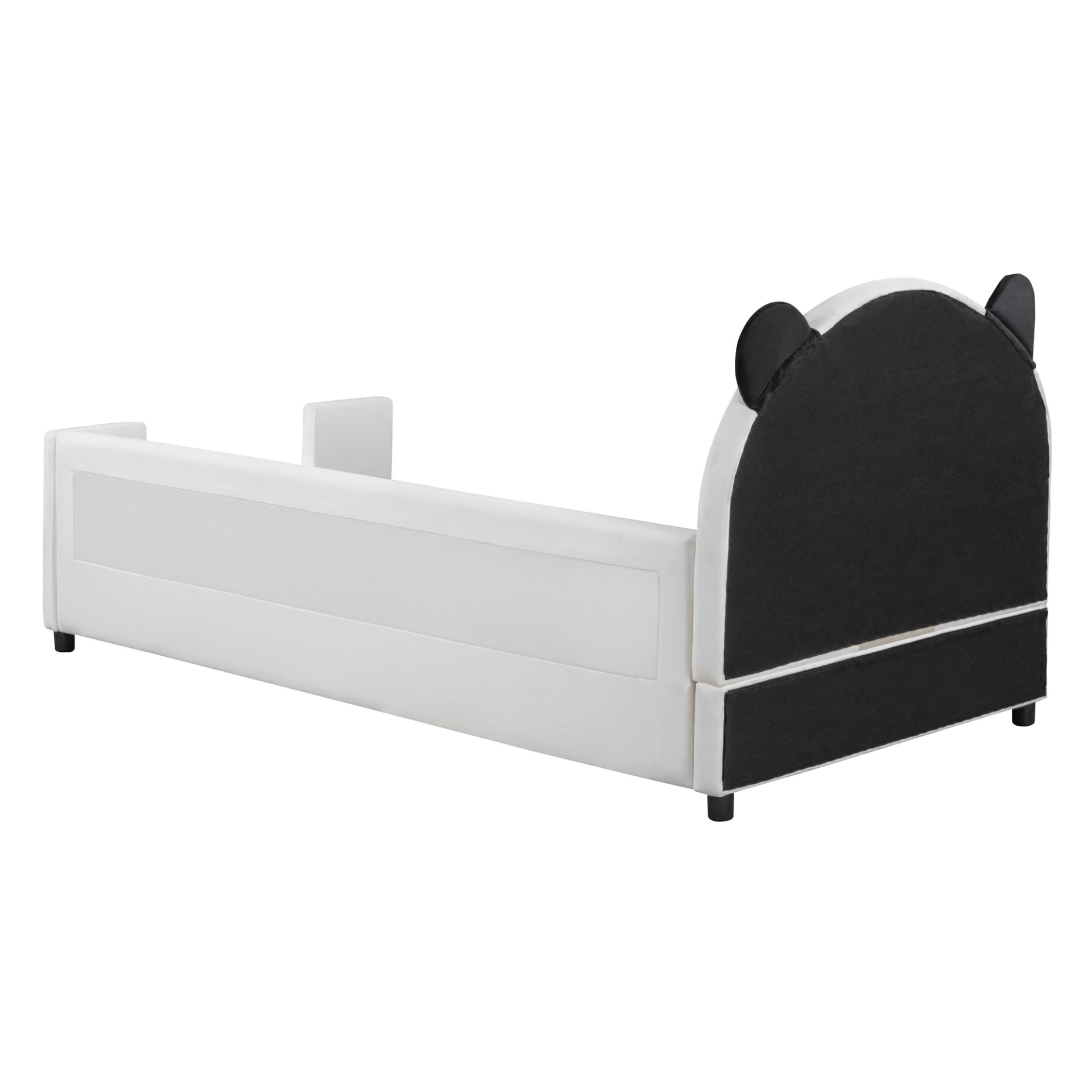 Twin Size Upholstered Daybed With Bear Shaped Headboard, Hydraulic System And Breathable Mesh Fence - White - Image 16