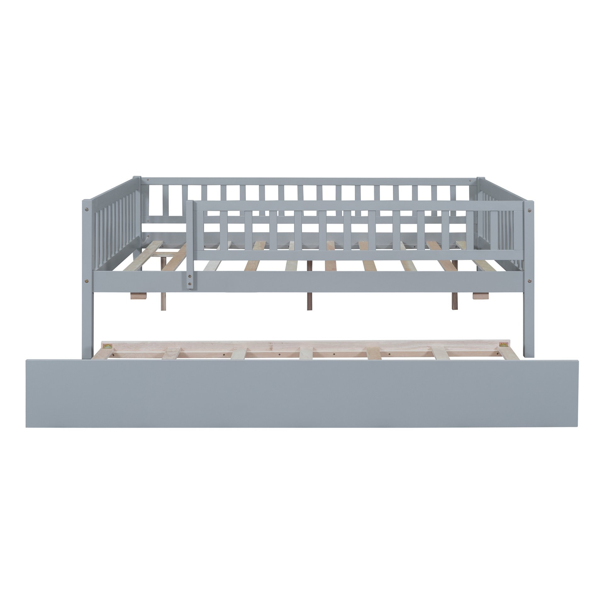 Full Size Daybed With Trundle And Fence Guardrails - Gray - Image 7
