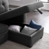 Upholstered Pull Out Sectional Sofa & Chaise - Dark Gray - Image 9