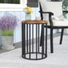 Outdoor Cylindrical Side Table With Round Solid Wood Top And Metal Frame - Natural - Image 8