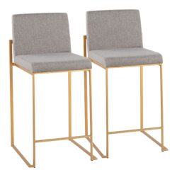 Fuji - Contemporary High Back Counter Stool (Set of 2) - Gray / Gold