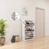 Narrow Shoe Storage Cabinet With Mirror, Wood Slim Shoe Rack 3 Tier Shoe Organizer For Home And Apartment - White - Image 10
