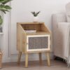 Contemporary End Table With Rattan Accents And Tempered Glass - Natural / White - Image 2