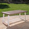 Outdoor Sandblast Acacia Wood Dining Table With Rustic Metal Frame, Weather Resistant - Brown White - Image 6