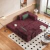 Convertible Couch Bed With 2 Pillows, 3 Seat Folding Floor Couch & King Size Bed Mattress, Diy Combination - Burgundy - Image 6