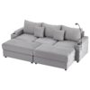 Modern Style 3 - Seater Sofa Sectional Sofa Couch With Storage Space, Two Movable Ottomans, Two USB Ports, Two Cup Holders, A Phone Holder For Living Room - Gray - Image 24