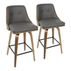 Gianna - Mid-Century Modern Counter Stool (Set of 2) - Walnut / Gray