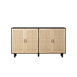 Elegant 4 Door Rattan Decorative Storage Cabinet, Functional And Stylish, 62.20" - Black