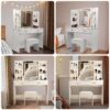 Vanity Desk With Mirror And LED Lights 3 Lighting Modes And Power Outlet 2 Spacious Drawers And Stool - White - Image 9