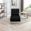 Velvet Chaise Lounge Indoor, Button Tufted Upholstered Chair With Pillow - Black - Image 5