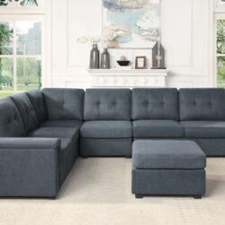Isla - Woven Fabric 7 Seater Sectional Sofa & Ottoman - Gray