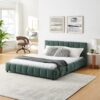 Modern Queen Size Upholstered Bed With Storage Drawer - Blue / Green - Image 6