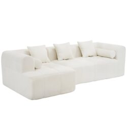 Sectional Sofa Full Compressed Sofa Modular Sofa Couch Free Combined Sofa With Deep Seating And 2 Side Pockets For Living Room - Beige