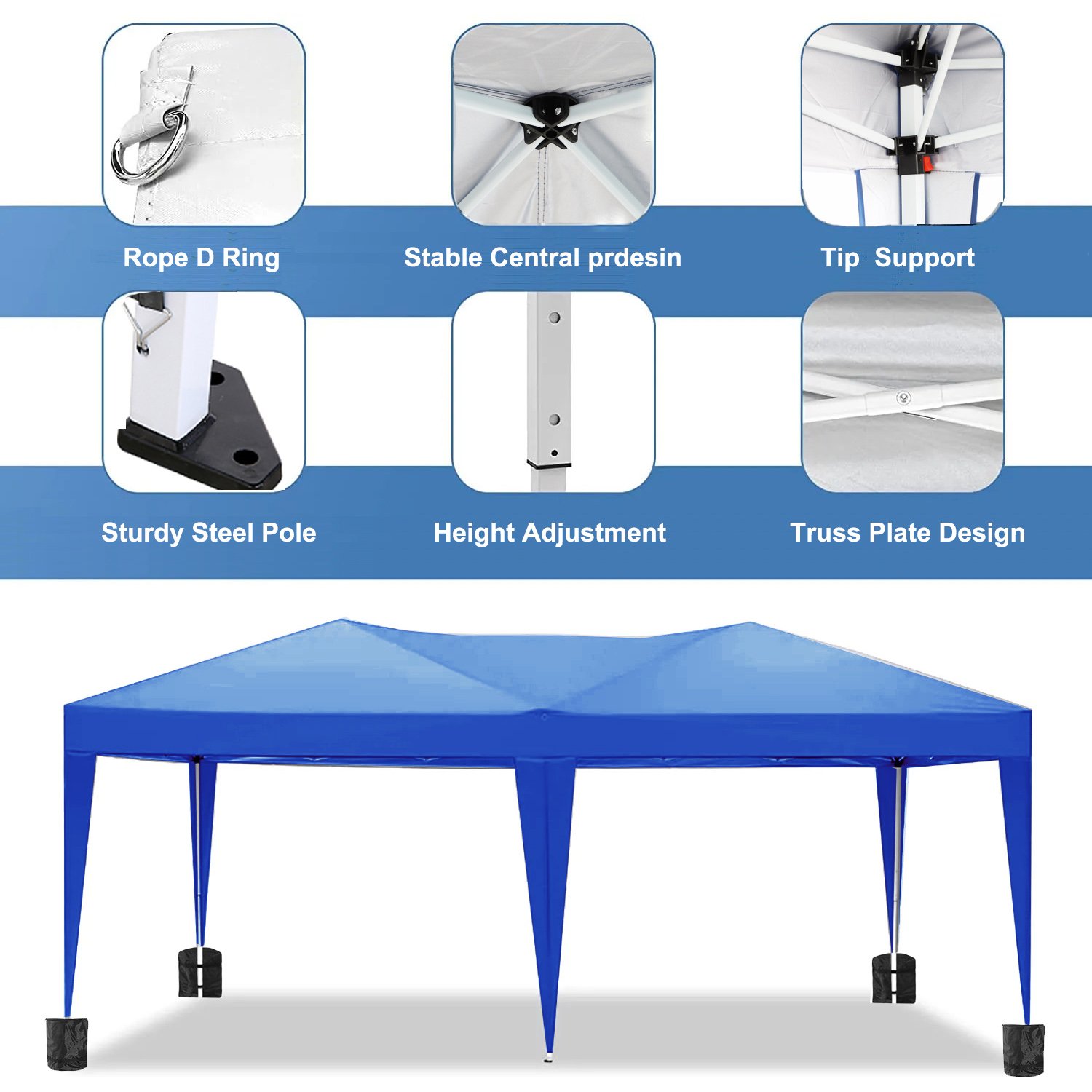 10'X20' Folding Canopy With 6 Removable Sidewalls Outdoor Event Shelter UPF 50+ Gazebo Portable Tents For Parties Beach Camping Wedding Ez Pop Up Canopy - Blue - Image 3