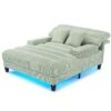 Chaise Bed Lounge Sofa Chair With Adjustable Backrest And LED Light Strip - Green - Image 13