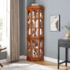 Corner Curio Cabinet With 5 Shelves And Lighting System (E26 Light Bulb Not Included) - Oak - Image 18