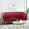 Modern Glam 3 Seater Sofa With Velvet / Gold Iron Legs - Natural - Image 2