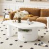 Cloud - Coffee Table, Irregular Shape Coffee Table With 1 Dreawer And Shelf For Living Room - White - Image 2