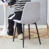 Comfortable, Linen Cotton Dining Chair Set Six Pieces - Light Gray - Image 3